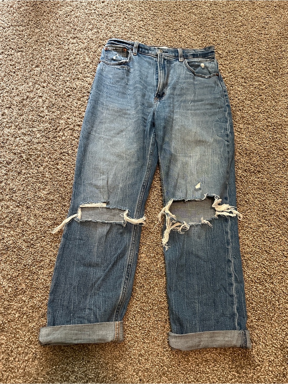 Abercrombie Distressed Ultra High-Rise, Ankle Straight Leg Jeans - size 27